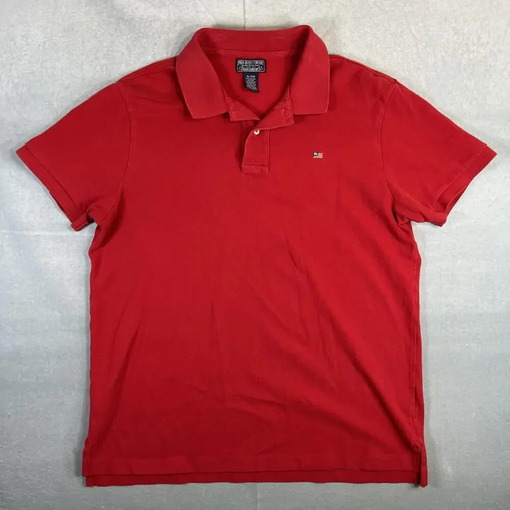 Vintage Polo Jeans Ralph Lauren Polo Shirt Mens XL Red RL US Flag 90s